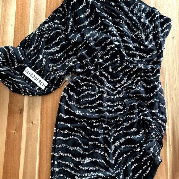 JAY GODFREY - Everett Zebra Sequin Dress | Black/Silver | SIZE 8 - Picture 4 of 11
